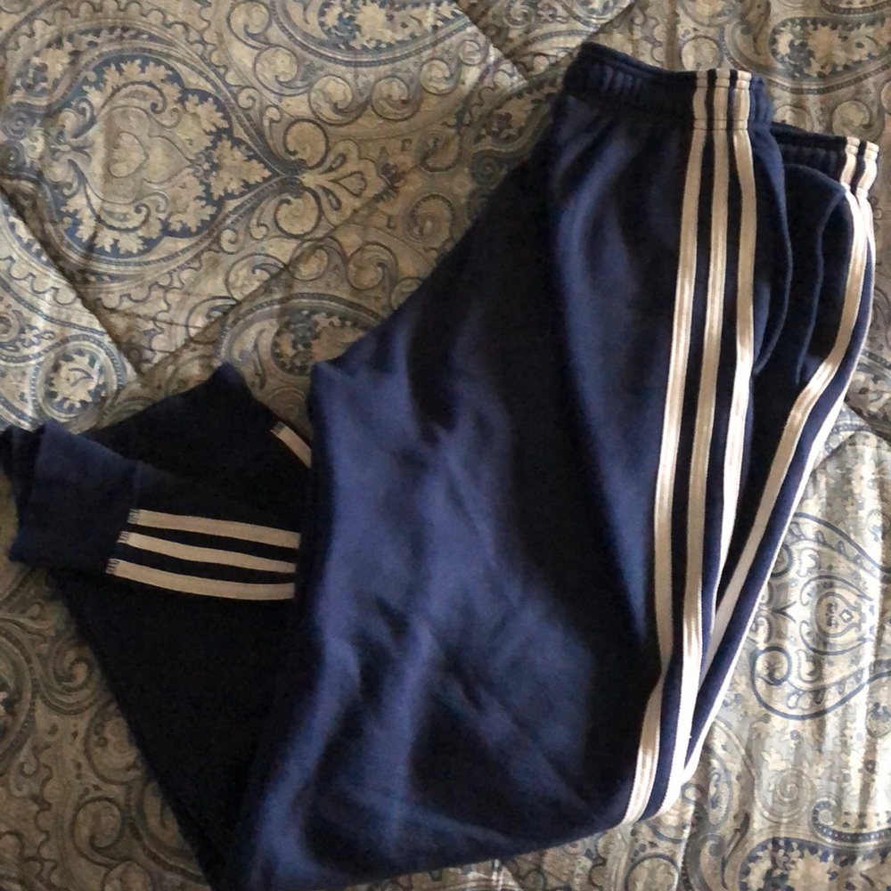 Adidas Navy blue three stripe sweat pants.